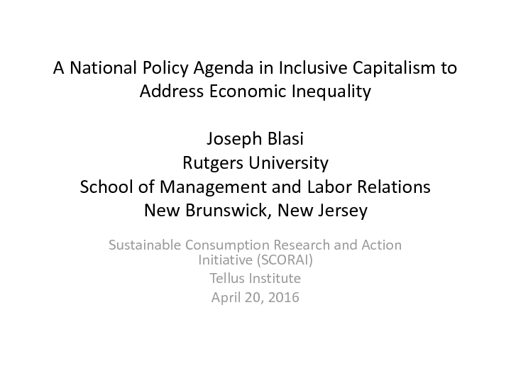 Joseph Blasi: A National Policy Agenda in Inclusive Capitalism to Address Economic Inequality