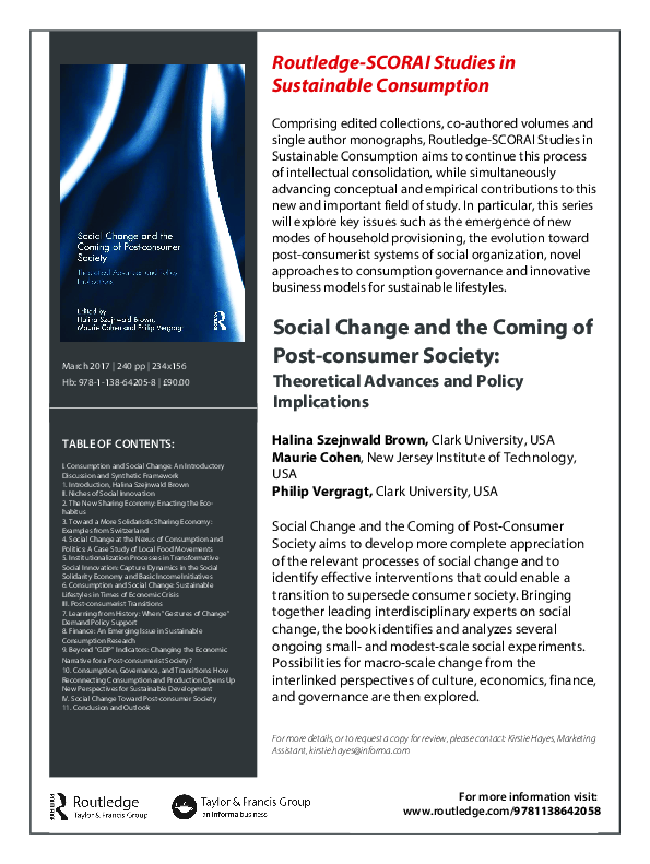 Preannouncement of new SCORAI book on Social Change Beyond Consumerism