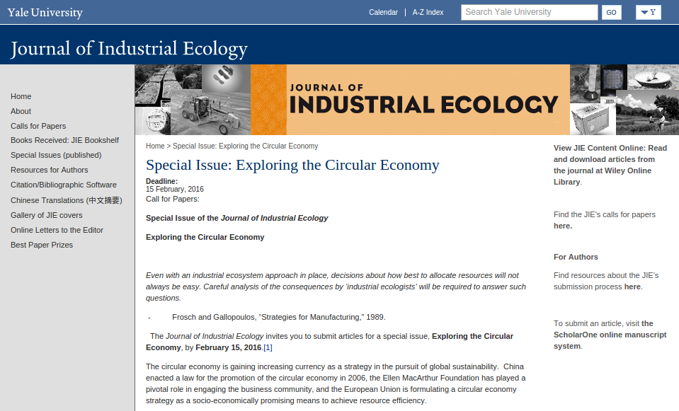 Call for Papers: Special issue on Exploring the Circular Economy