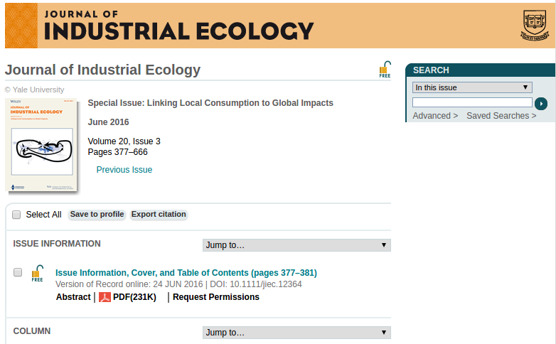 Special issue on Linking Local Consumption and Global Impacts